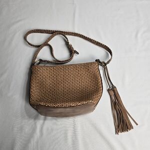 Patricia Nash Valbella woven leather crossbody bag Tan